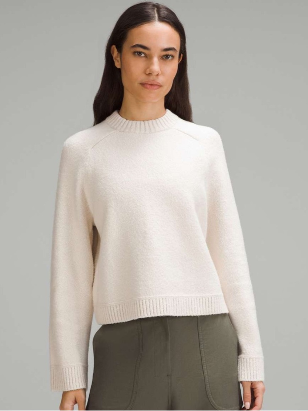 Lululemon Light Ivory Brushed Cotton Merino Blend Crewneck Sweater Size S